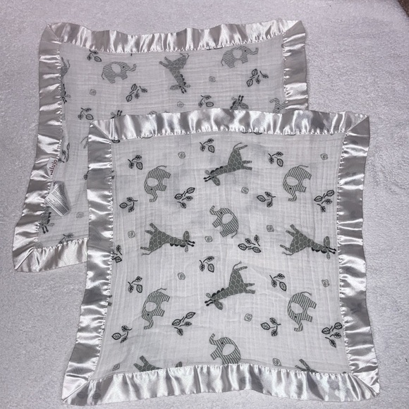 lulujo Baby Security Lovey Blanket Unisex Muslin Silky Satin trim jungle animal - Picture 2 of 7